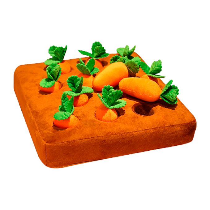 Dog solving carrots puzzle toy
Interactive puzzle toy with carrots for pets
Close-up of carrots puzzle toy on the floor
Pet enjoying mental stimulation with carrots puzzle