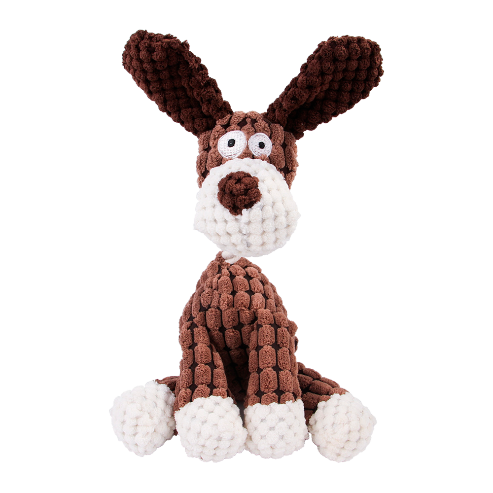 Dog chewing on corduroy plush toy
Soft corduroy plush toy for pets
Durable corduroy plush toy on the floor
Close-up of chewable corduroy plush dog toy